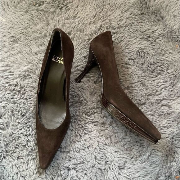 Stuart weitzman‎ brown suede pointed toe heels - Picture 1 of 5